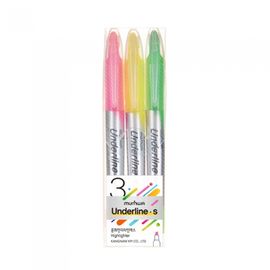 MUNHWA Underline S Highlighting Marker 3-Color Set | Smudge-Proof Pigment Ink | Pink, Yellow, Green | Chisel Tip (4mm) | Made in Korea